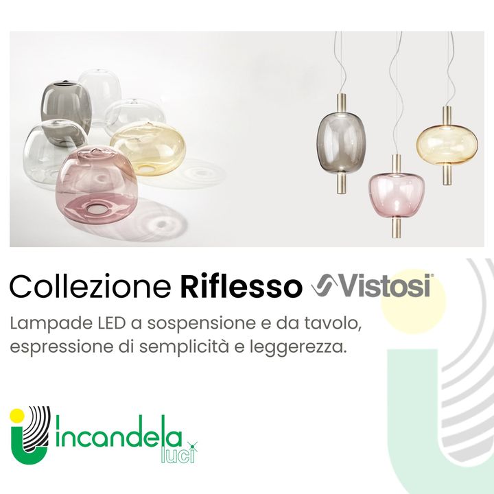 Riflesso - By Vistosi 👉Una collezione dove semplicità e leggerezza del vetro diventano protagoniste in tre diverse forme sinuose. Le silhouette del diffusore vengono esaltate dalla sorgente luminosa a LED. Le sospensioni presentate assieme o singolarmente caratterizzano l’ambiente con eleganza.⠀